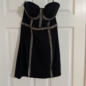 Bebe Black Bustier 
Dress with Silver Detailing
